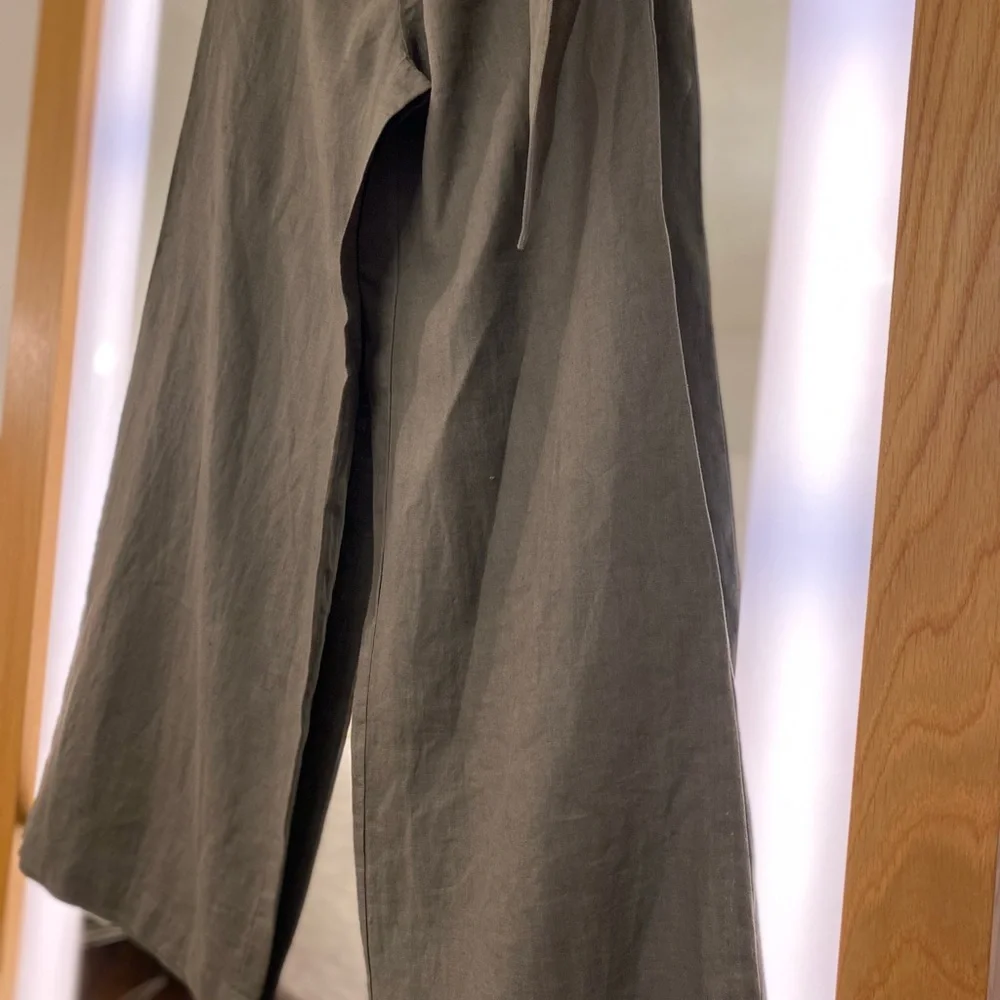 Zara Olive Green Wide-Leg Wrap Pants